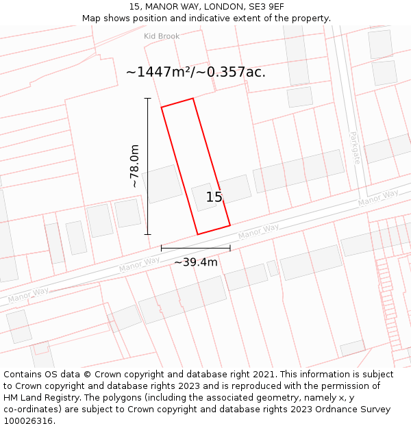 15, MANOR WAY, LONDON, SE3 9EF: Plot and title map