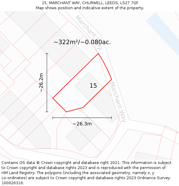 15, MARCHANT WAY, CHURWELL, LEEDS, LS27 7GF: Plot and title map