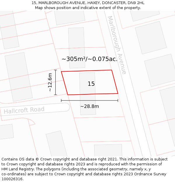 15, MARLBOROUGH AVENUE, HAXEY, DONCASTER, DN9 2HL: Plot and title map