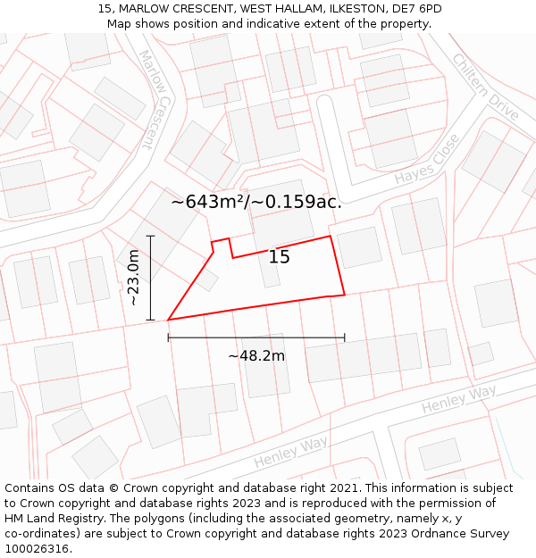 15, MARLOW CRESCENT, WEST HALLAM, ILKESTON, DE7 6PD: Plot and title map