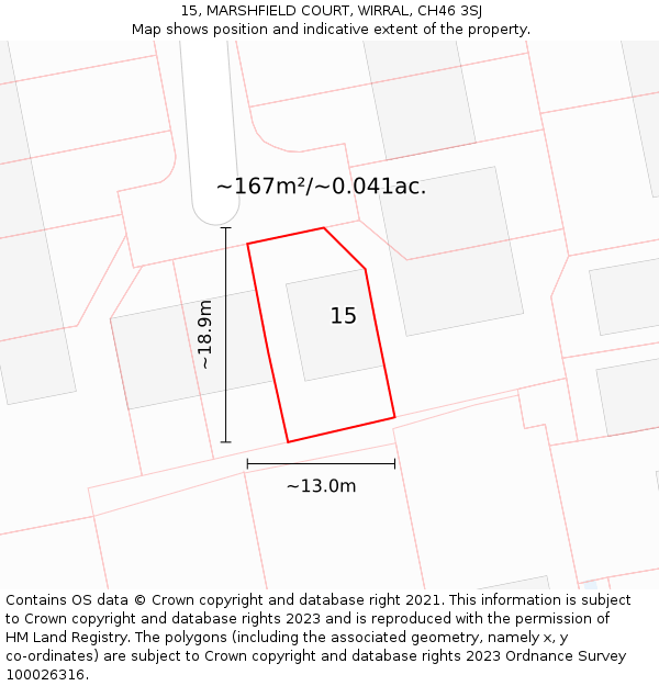 15, MARSHFIELD COURT, WIRRAL, CH46 3SJ: Plot and title map