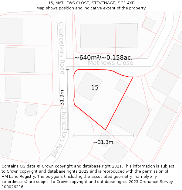 15, MATHEWS CLOSE, STEVENAGE, SG1 4XB: Plot and title map