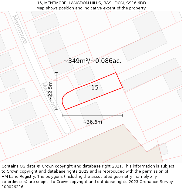 15, MENTMORE, LANGDON HILLS, BASILDON, SS16 6DB: Plot and title map