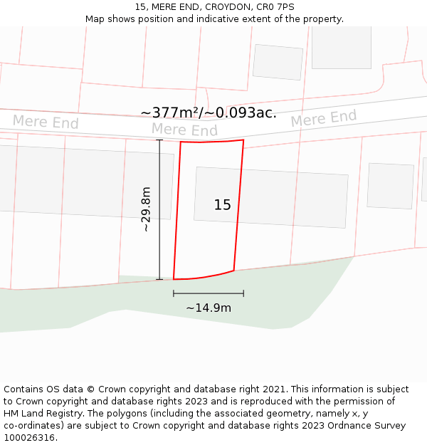 15, MERE END, CROYDON, CR0 7PS: Plot and title map