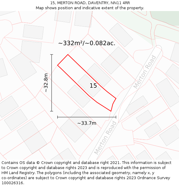 15, MERTON ROAD, DAVENTRY, NN11 4RR: Plot and title map