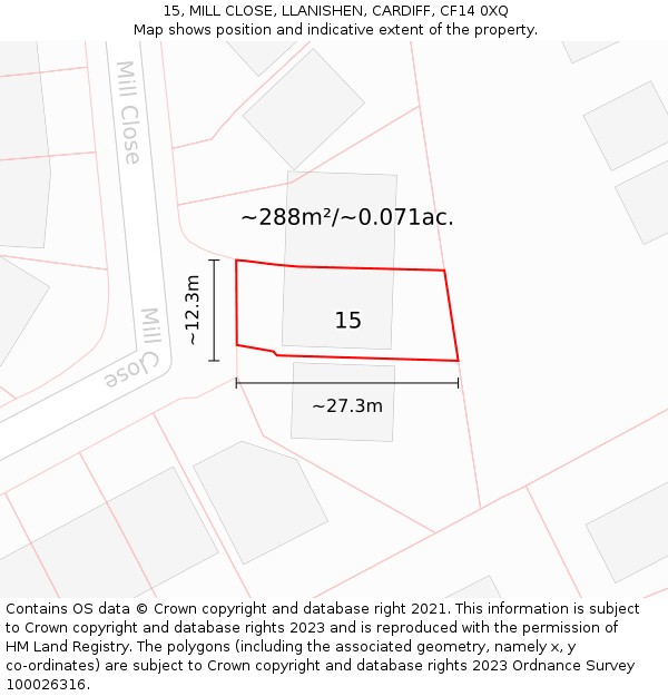 15, MILL CLOSE, LLANISHEN, CARDIFF, CF14 0XQ: Plot and title map