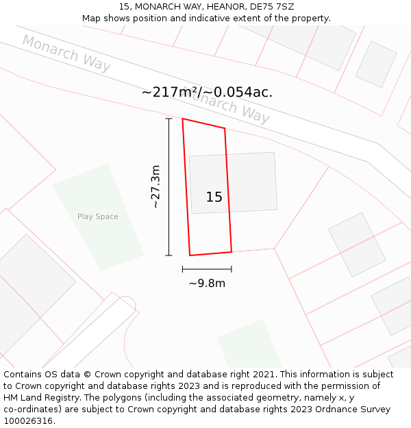 15, MONARCH WAY, HEANOR, DE75 7SZ: Plot and title map