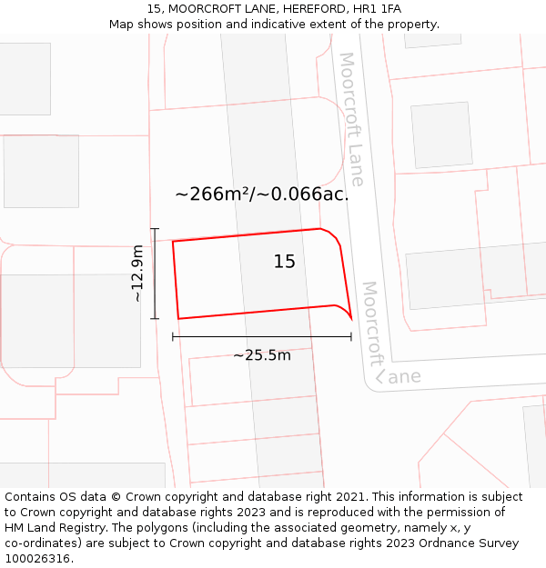 15, MOORCROFT LANE, HEREFORD, HR1 1FA: Plot and title map