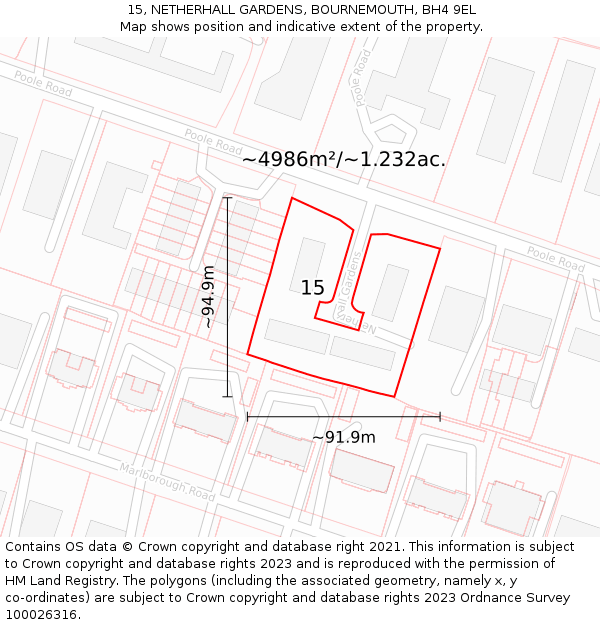 15, NETHERHALL GARDENS, BOURNEMOUTH, BH4 9EL: Plot and title map