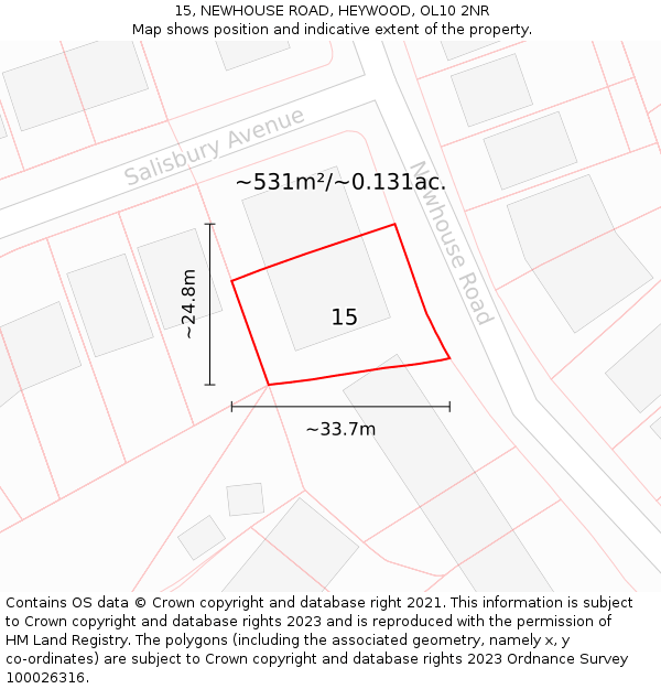 15, NEWHOUSE ROAD, HEYWOOD, OL10 2NR: Plot and title map