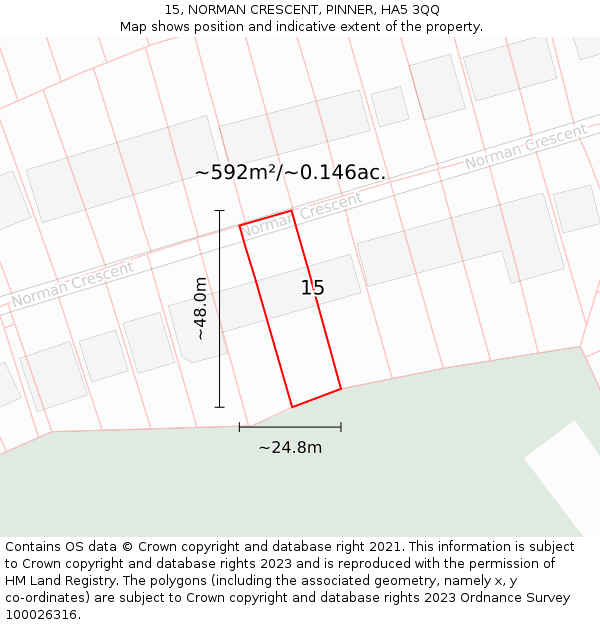 15, NORMAN CRESCENT, PINNER, HA5 3QQ: Plot and title map