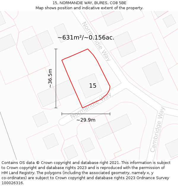 15, NORMANDIE WAY, BURES, CO8 5BE: Plot and title map