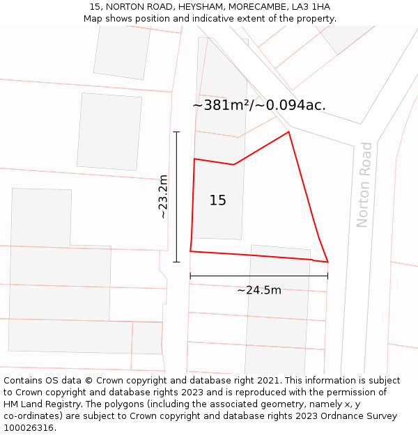 15, NORTON ROAD, HEYSHAM, MORECAMBE, LA3 1HA: Plot and title map