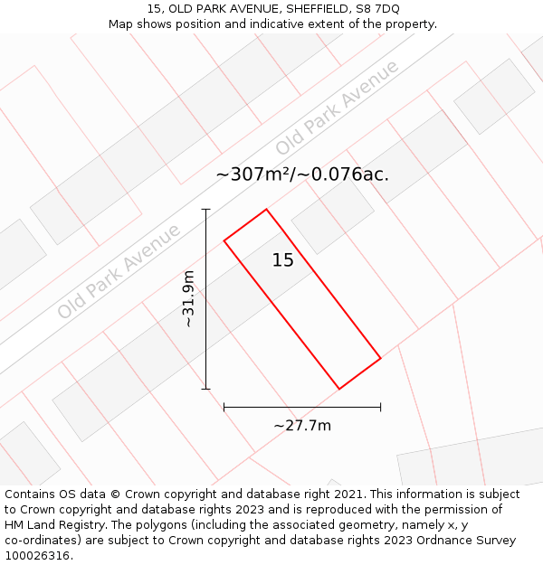 15, OLD PARK AVENUE, SHEFFIELD, S8 7DQ: Plot and title map