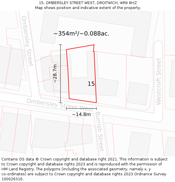 15, OMBERSLEY STREET WEST, DROITWICH, WR9 8HZ: Plot and title map