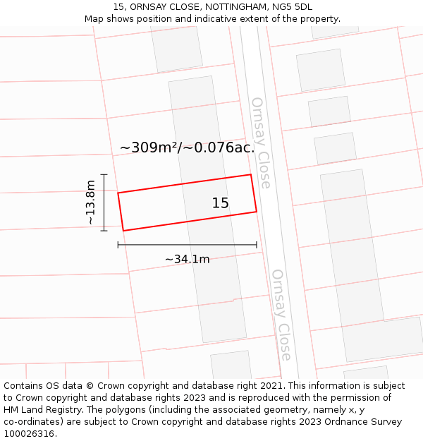 15, ORNSAY CLOSE, NOTTINGHAM, NG5 5DL: Plot and title map