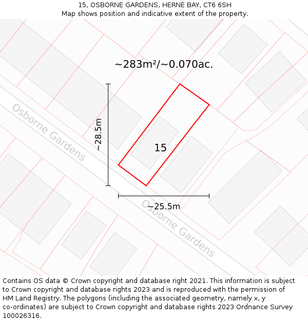 15, OSBORNE GARDENS, HERNE BAY, CT6 6SH: Plot and title map