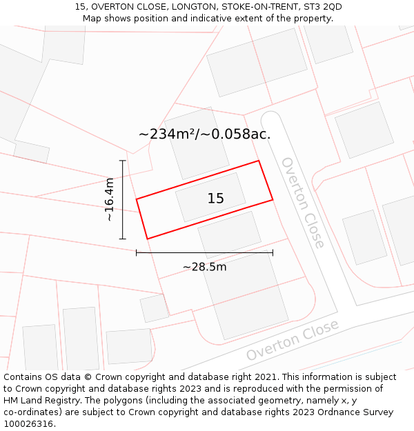 15, OVERTON CLOSE, LONGTON, STOKE-ON-TRENT, ST3 2QD: Plot and title map