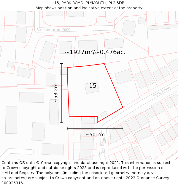 15, PARK ROAD, PLYMOUTH, PL3 5DR: Plot and title map