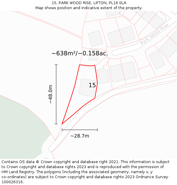 15, PARK WOOD RISE, LIFTON, PL16 0LA: Plot and title map