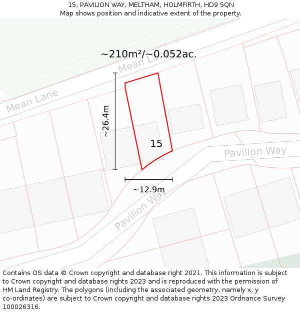 15, PAVILION WAY, MELTHAM, HOLMFIRTH, HD9 5QN: Plot and title map