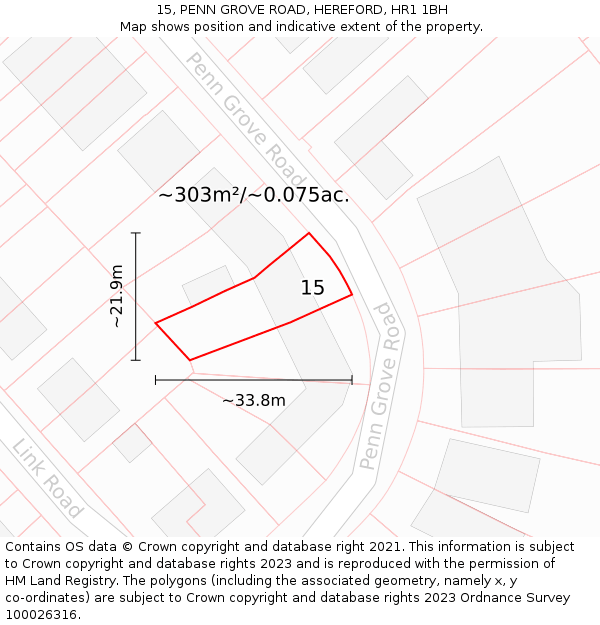 15, PENN GROVE ROAD, HEREFORD, HR1 1BH: Plot and title map