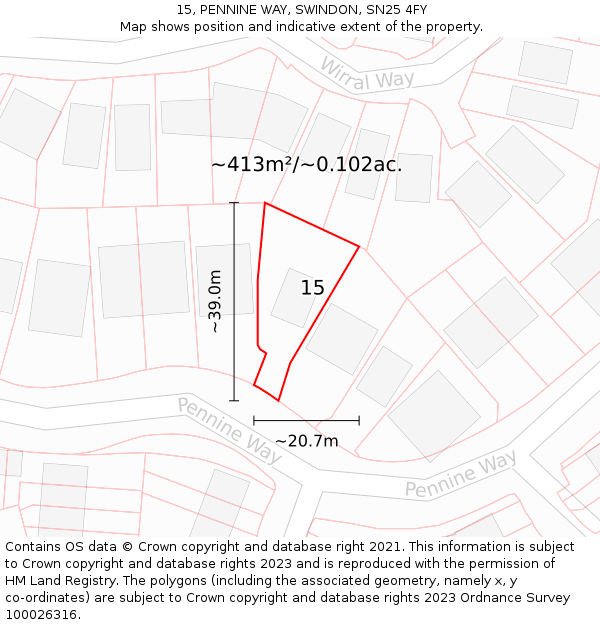 15, PENNINE WAY, SWINDON, SN25 4FY: Plot and title map