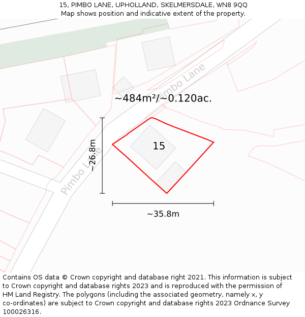 15, PIMBO LANE, UPHOLLAND, SKELMERSDALE, WN8 9QQ: Plot and title map