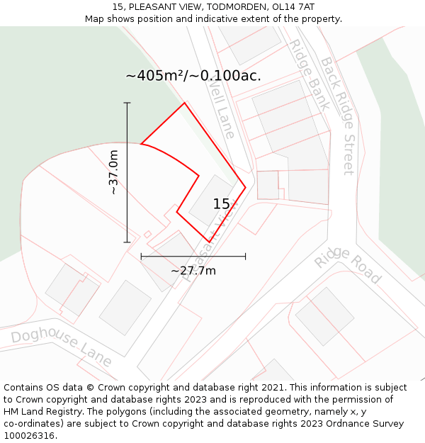 15, PLEASANT VIEW, TODMORDEN, OL14 7AT: Plot and title map