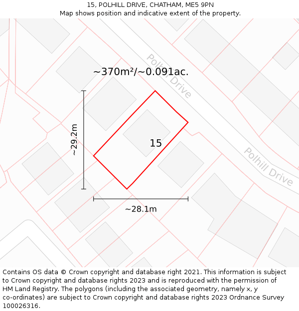 15, POLHILL DRIVE, CHATHAM, ME5 9PN: Plot and title map