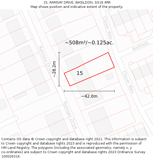 15, RAMSAY DRIVE, BASILDON, SS16 4RR: Plot and title map