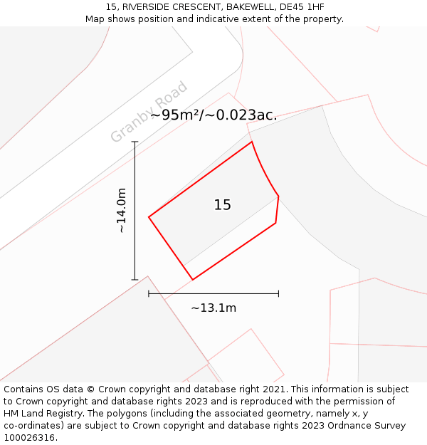 15, RIVERSIDE CRESCENT, BAKEWELL, DE45 1HF: Plot and title map