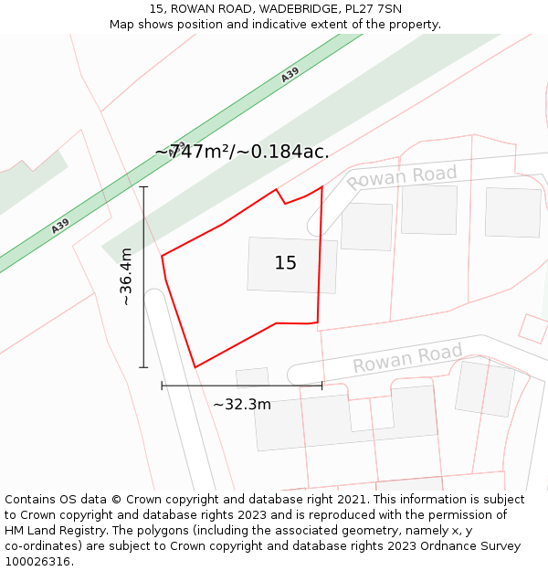 15, ROWAN ROAD, WADEBRIDGE, PL27 7SN: Plot and title map