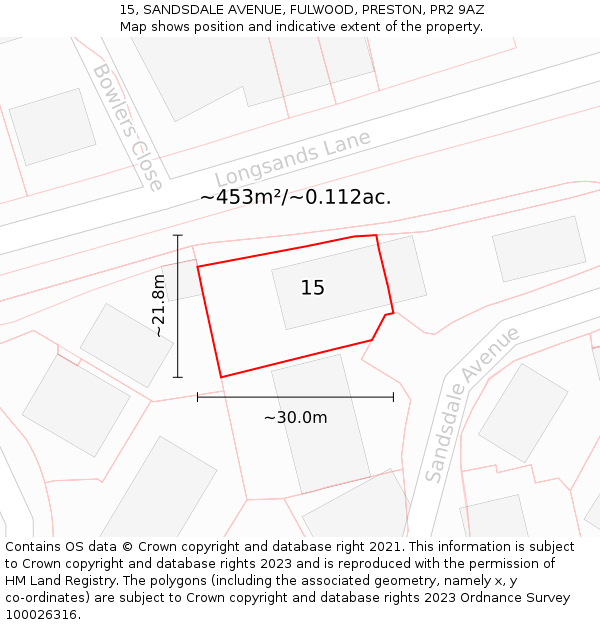 15, SANDSDALE AVENUE, FULWOOD, PRESTON, PR2 9AZ: Plot and title map