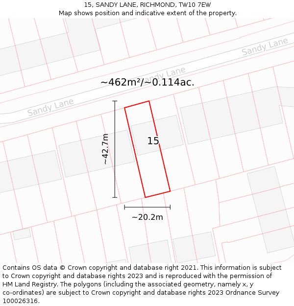 15, SANDY LANE, RICHMOND, TW10 7EW: Plot and title map