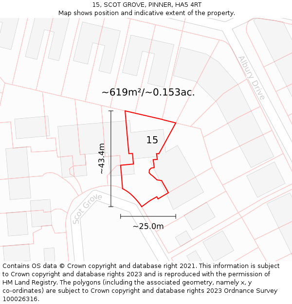 15, SCOT GROVE, PINNER, HA5 4RT: Plot and title map