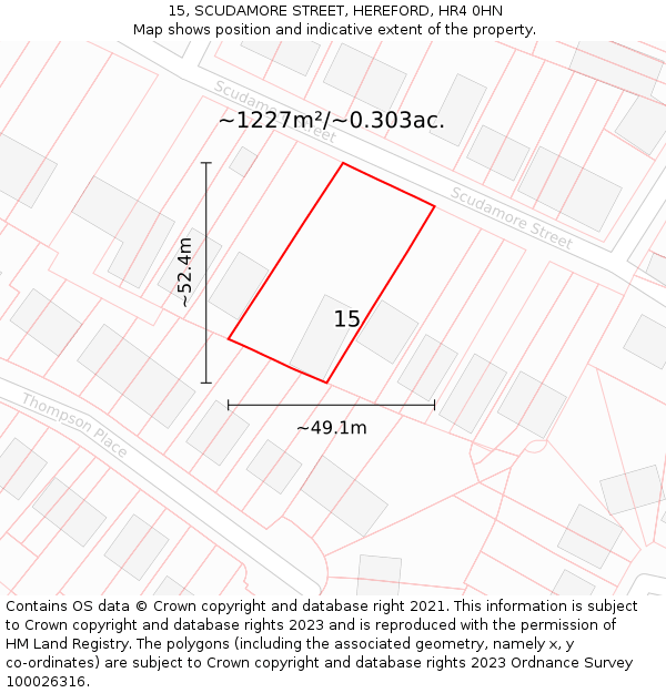 15, SCUDAMORE STREET, HEREFORD, HR4 0HN: Plot and title map