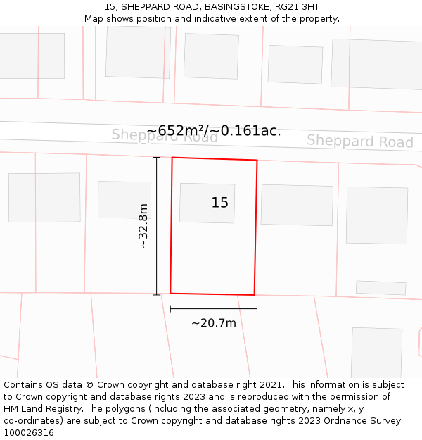 15, SHEPPARD ROAD, BASINGSTOKE, RG21 3HT: Plot and title map