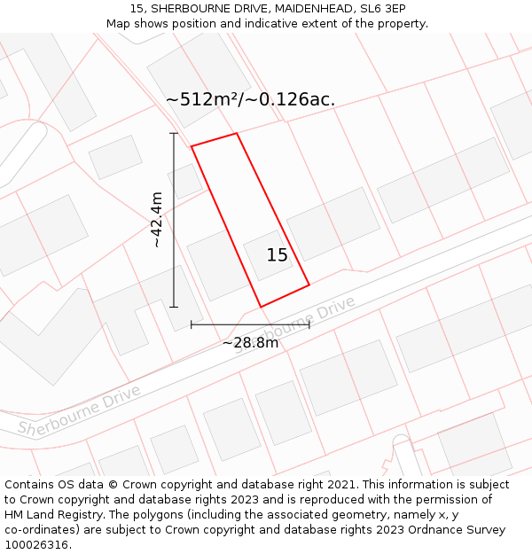 15, SHERBOURNE DRIVE, MAIDENHEAD, SL6 3EP: Plot and title map