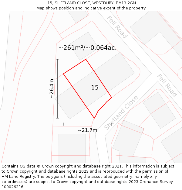 15, SHETLAND CLOSE, WESTBURY, BA13 2GN: Plot and title map