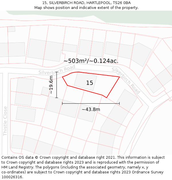 15, SILVERBIRCH ROAD, HARTLEPOOL, TS26 0BA: Plot and title map