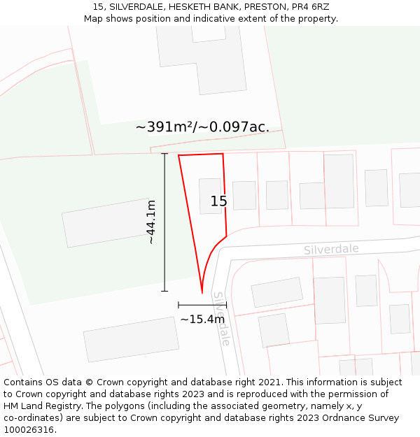 15, SILVERDALE, HESKETH BANK, PRESTON, PR4 6RZ: Plot and title map