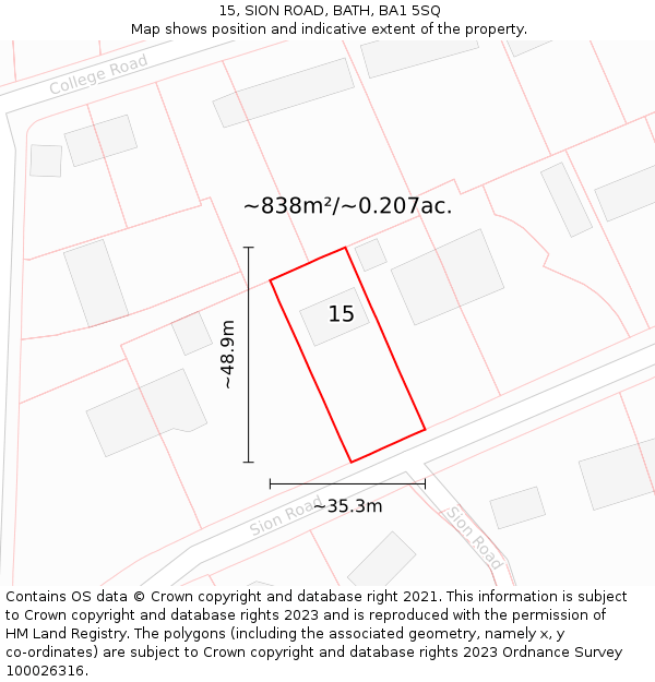 15, SION ROAD, BATH, BA1 5SQ: Plot and title map