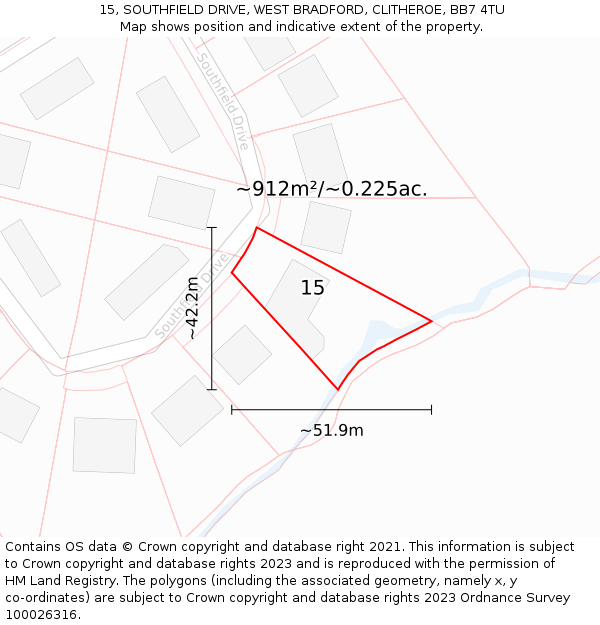 15, SOUTHFIELD DRIVE, WEST BRADFORD, CLITHEROE, BB7 4TU: Plot and title map