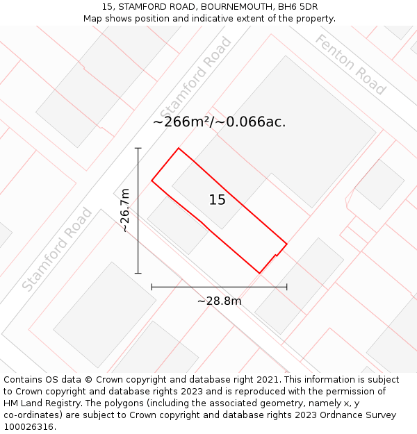 15, STAMFORD ROAD, BOURNEMOUTH, BH6 5DR: Plot and title map