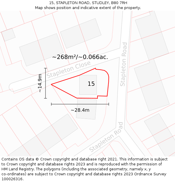 15, STAPLETON ROAD, STUDLEY, B80 7RH: Plot and title map