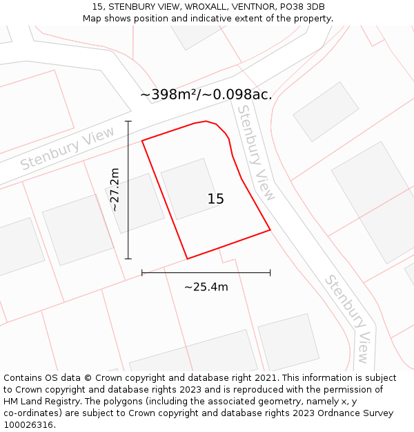 15, STENBURY VIEW, WROXALL, VENTNOR, PO38 3DB: Plot and title map