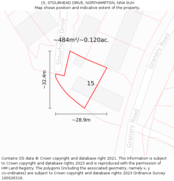 15, STOURHEAD DRIVE, NORTHAMPTON, NN4 0UH: Plot and title map