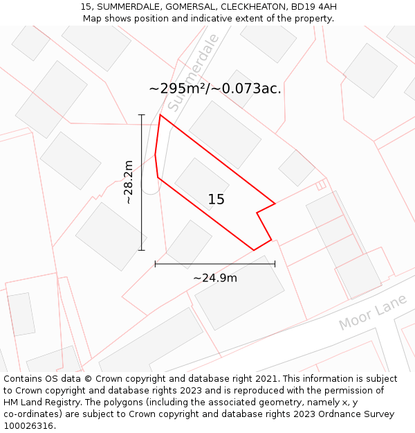 15, SUMMERDALE, GOMERSAL, CLECKHEATON, BD19 4AH: Plot and title map