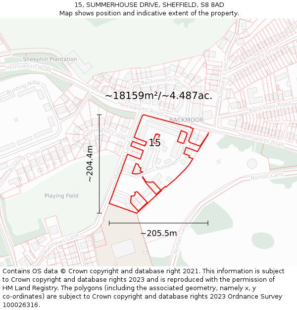 15, SUMMERHOUSE DRIVE, SHEFFIELD, S8 8AD: Plot and title map